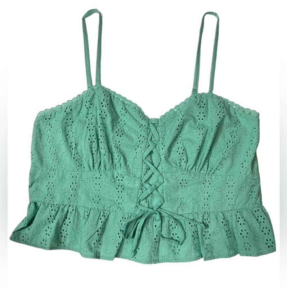 Wild Fable Strappy Eyelet Embroidered Lace-Up Peplum Corset Tank Top Sz XXL NWT